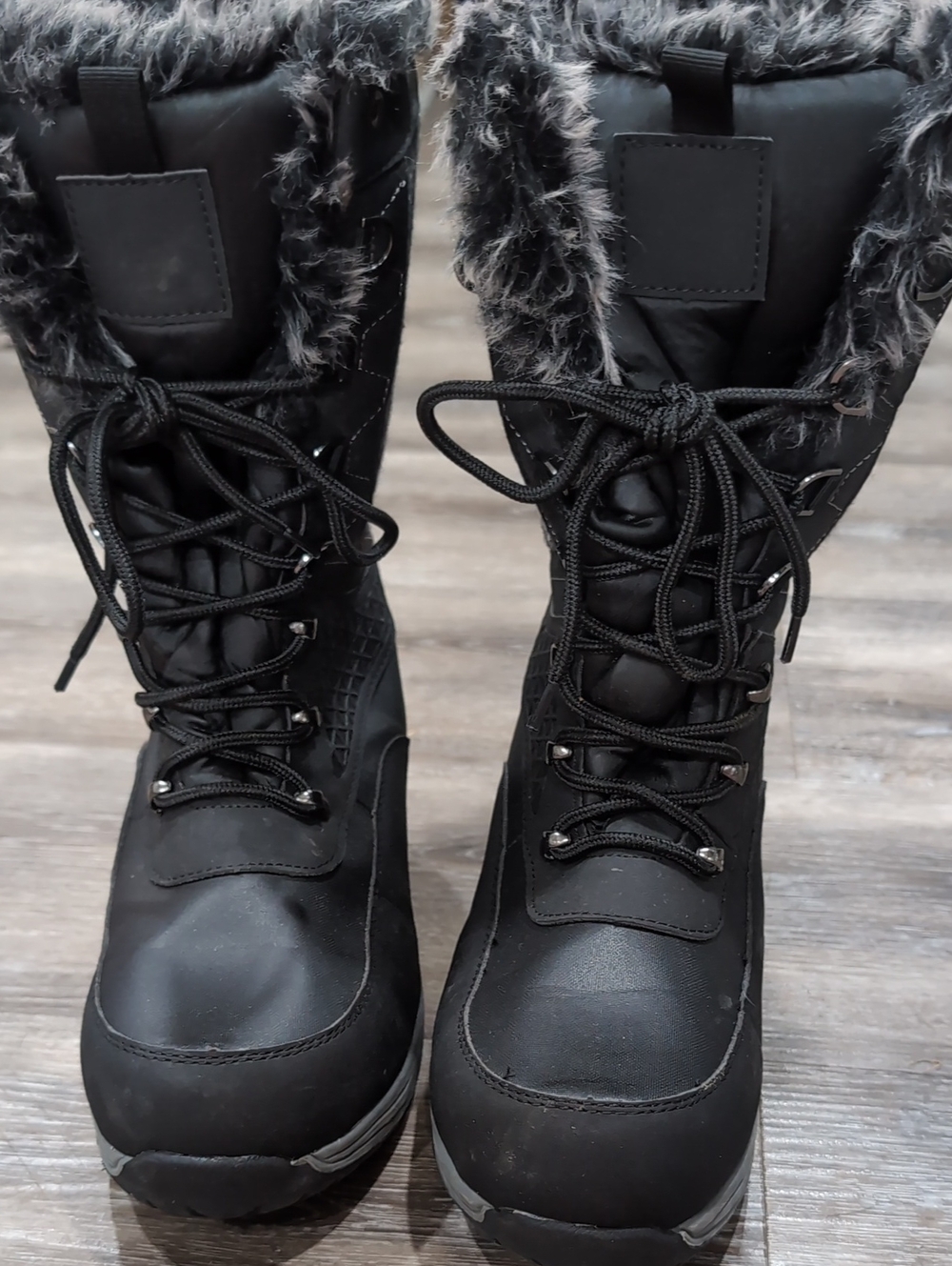 Time and Tru Black Faux-Fur Lace-Up Winter Boots